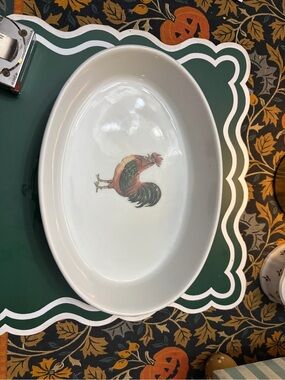 White Ceramic Oval Rooster Serving Platter - Unbranded